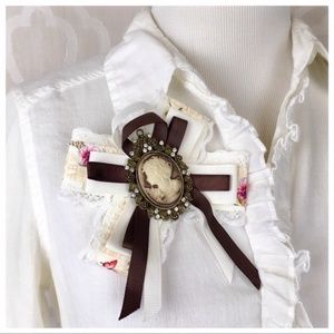 Handmade Cameo and Ribbon Brooch